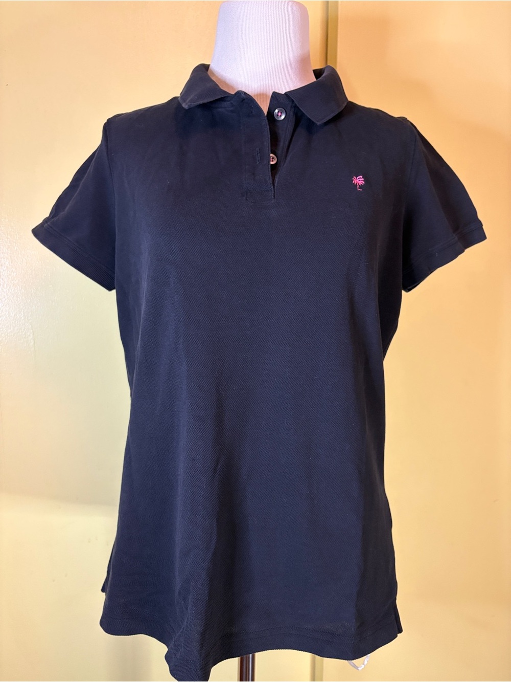 Lilly Pulitzer Black Polo with Pink Palm Logo